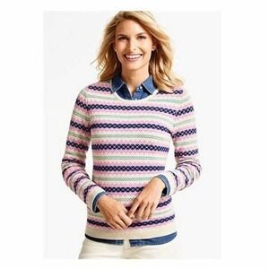 NWT Talbots Jacquard Fair Isle BaCK Zip Cardigan Sweater Pink Purple Medium